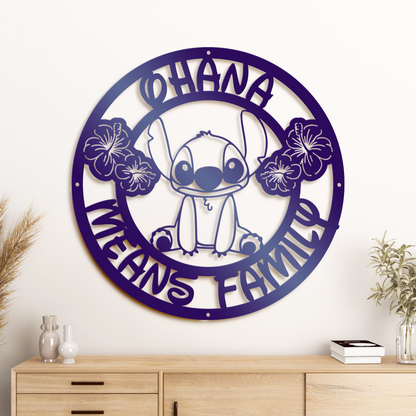 Cute Stitch Ohana Means Family Metal Sign, Stitch Home Entry Sign, Winter Festive Home Metal Decor, Christmas Decoration Metal Sign, Home And Wall Decor, Christmas Gifts