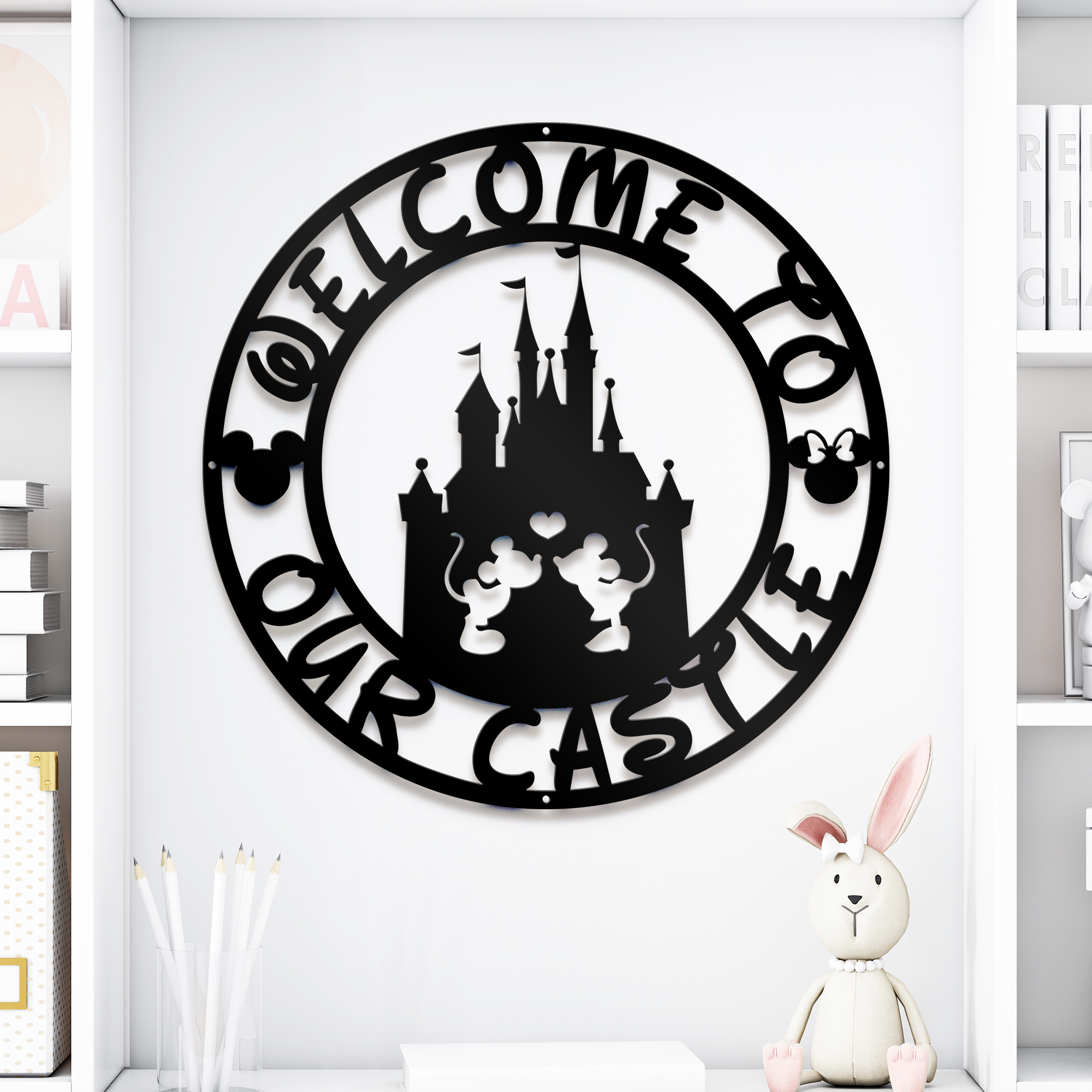 Welcome To Our Castle Disney Metal Sign, Mickey And Minnie Couple Metal Sign, Home and Wall Decor, Front Door Decor, Disney Quotes Metal Sign, Housewarming Gifts