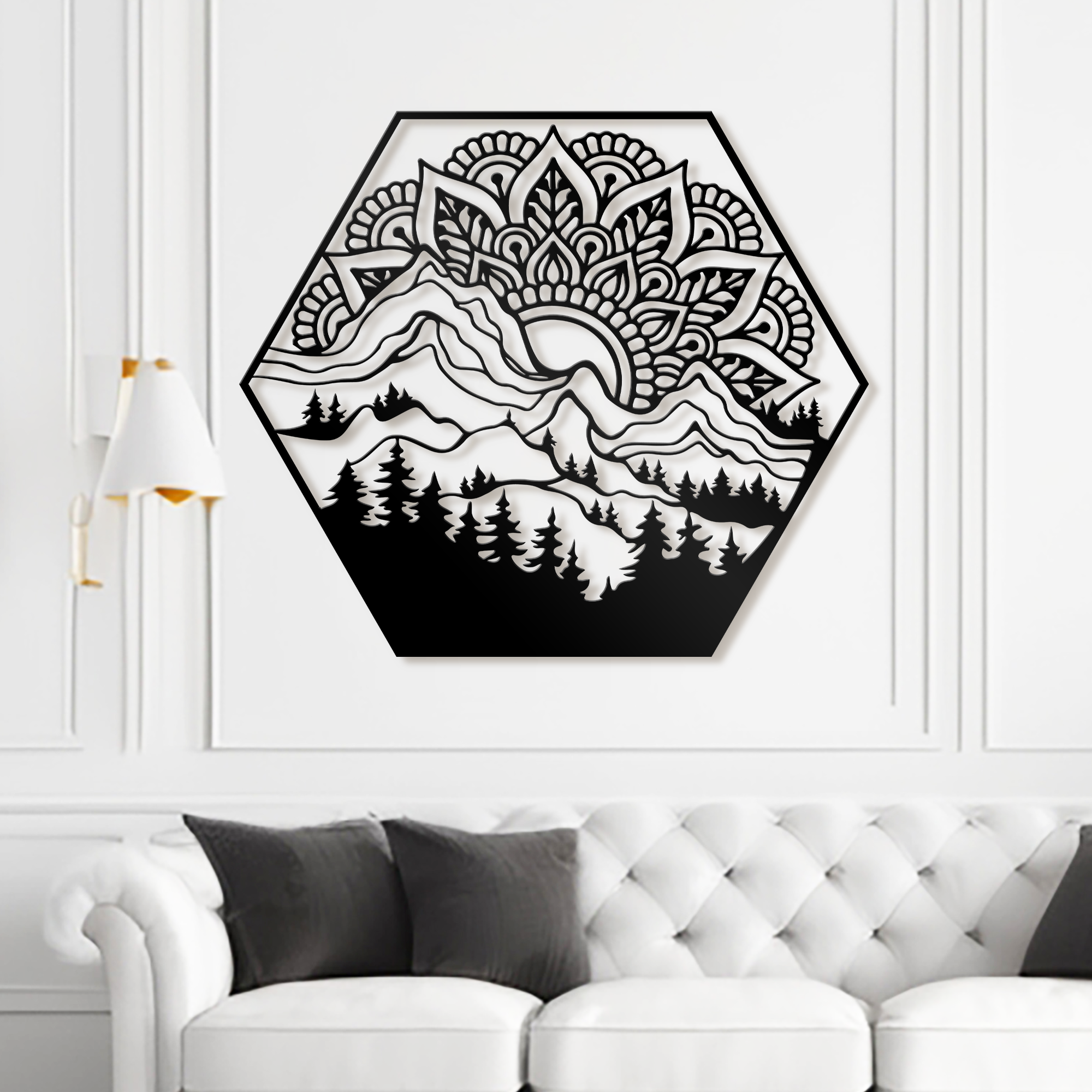 Mandala Lotus Mountain metal wall art, Mandala metal wall decoration,Living Room Decor