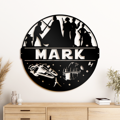 Personalized Name Star War Theme Metal Sign, Kids Room And Wall Decor