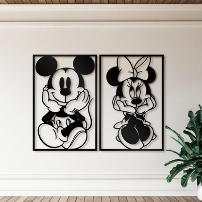 Mickey & Minnie Couple Metal Wall Art, Disney Wall Line Art, Nursery Wall Art