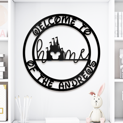 Customized Mickey Home Castle Family Name Metal Sign, Disney Theme Wall Decor