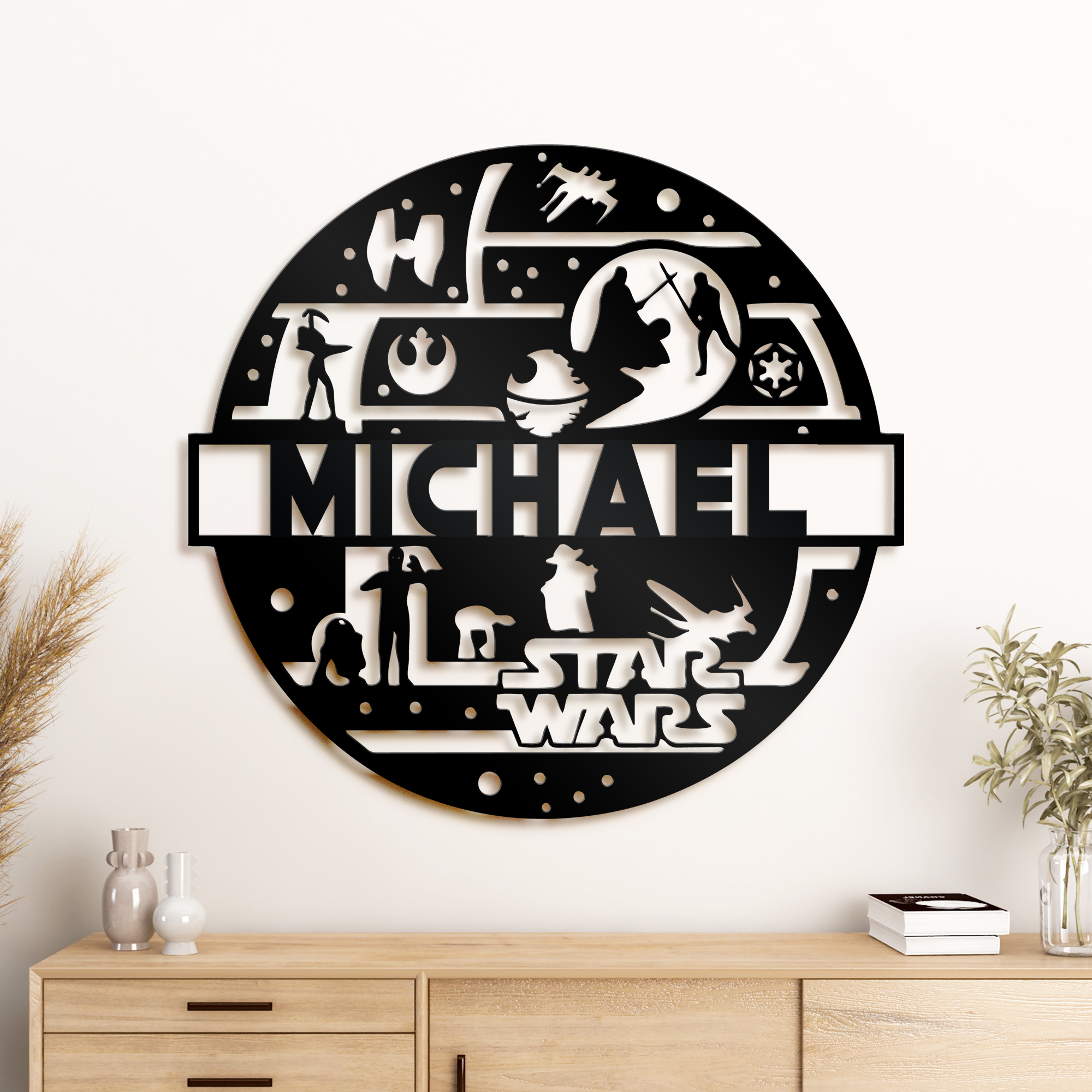 Customized Name Star War Theme Metal Sign, Kids Room And Wall Decor