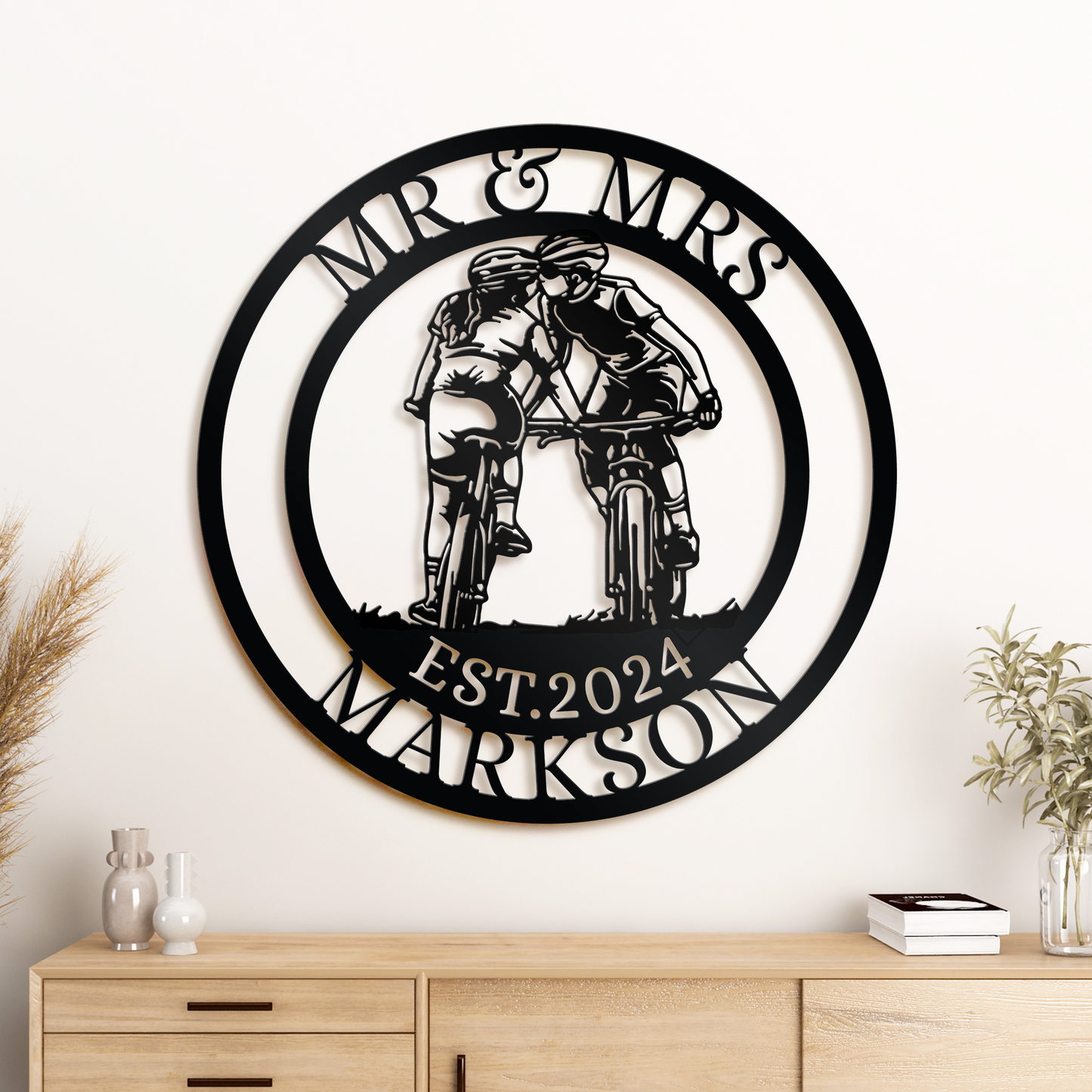 Custom Couple Name Love Metal Sign, Bicycle Riding Couple Sign, Wedding Gifts