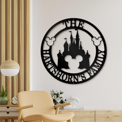 Personalized Mickey Castle Family Name Metal Sign, Disney Theme Wall Decor