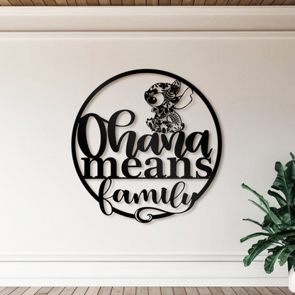 Ohana Means Family Metal Wall Art, Cute Stitch Home Entrance Sign