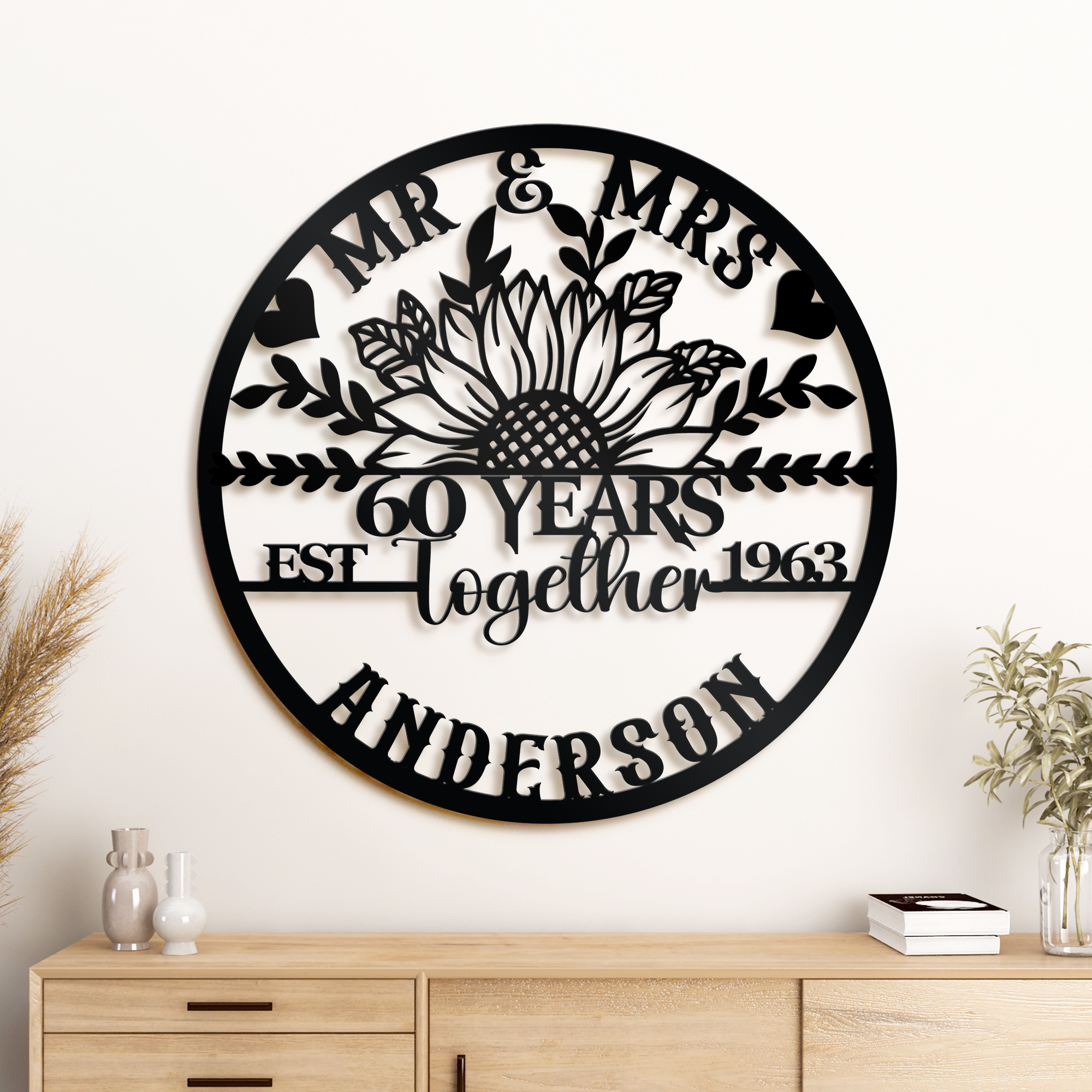 Personalized 60th Anniversary Metal Gift, Diamond Anniversary Gift, Gift For Couples