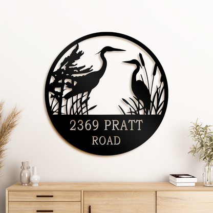 Personalized Herons Metal Sign, Heron Wall Art, Bird Lover Gift, Heron Address Metal Sign