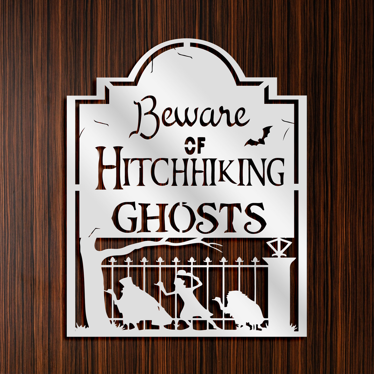 Beware Of Hitchhiking Ghosts Metal Wall Art, Haunted Mansion Ghosts Entrance Decor