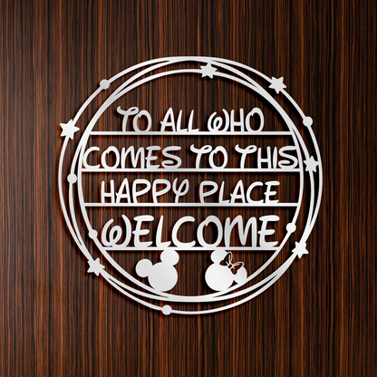 To All Comes To This Happy Place Welcome Metal Wall Art, Farmhouse Decor