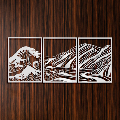 Great Sea Wave Mountain Metal Wall Art, Minimalist Line Art Wall Decor