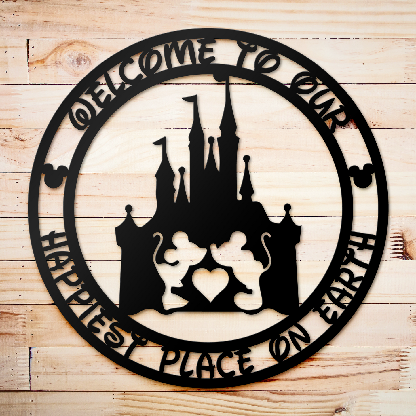 Welcome To Our Happiest Place On Earth Metal Sign, Disney Castle Metal Sign, Mickey And Minnie Metal Sign, Home and Wall Decor, Front Door Decor, Winter Decor, Housewarming Gifts, Christmas Gifts