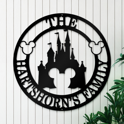 Personalized Mickey Castle Family Name Metal Sign, Disney Theme Wall Decor