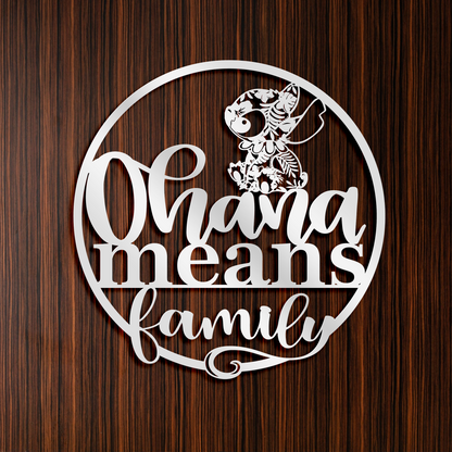 Ohana Means Family Metal Wall Art, Cute Stitch Home Entrance Sign