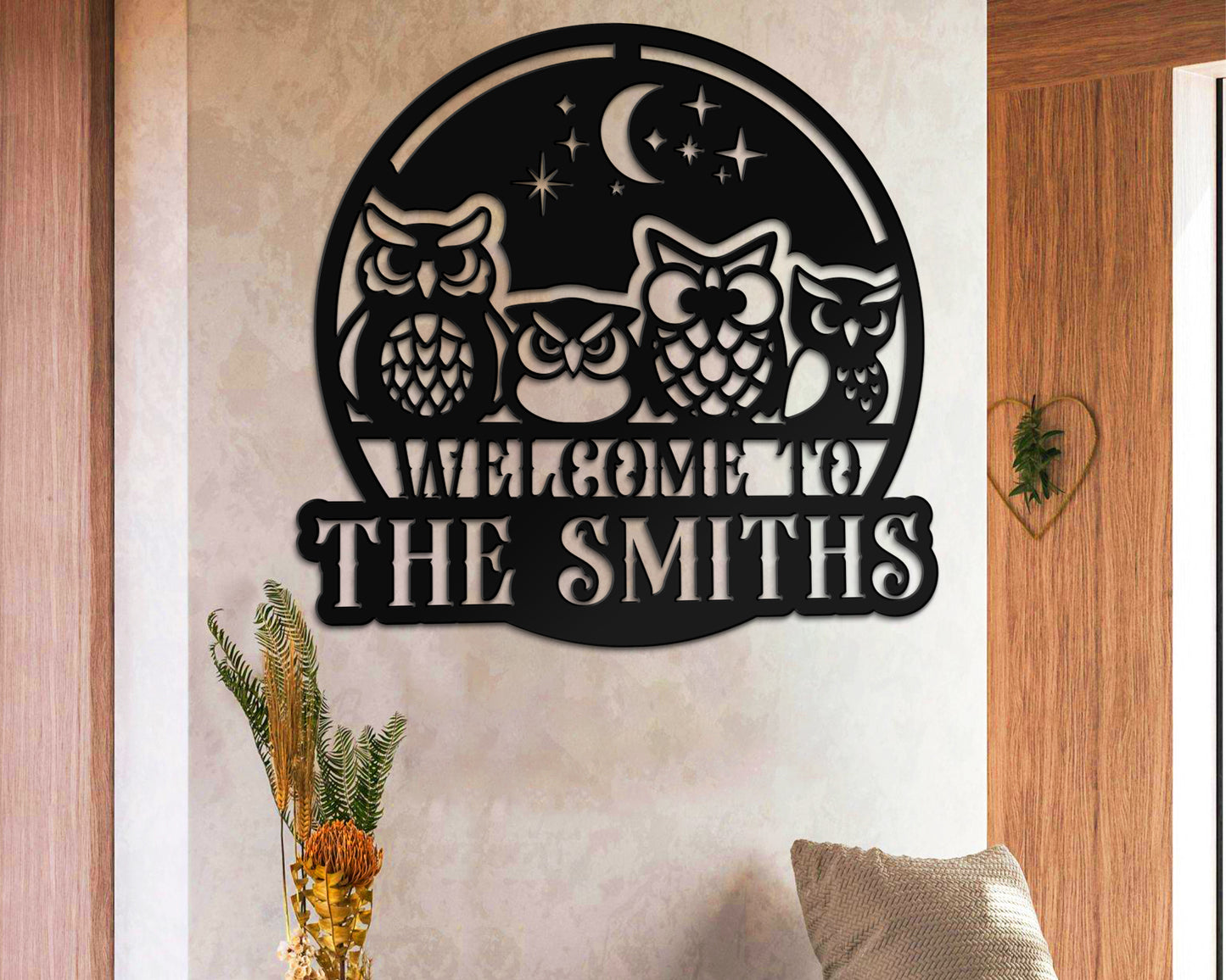 Owl Metal Sign, Owl Custom Name Sign, Owl Wall Decor, Outdoor Decor, Home Decor, Owl Decor, Gifts for Mom, Housewarming Gift