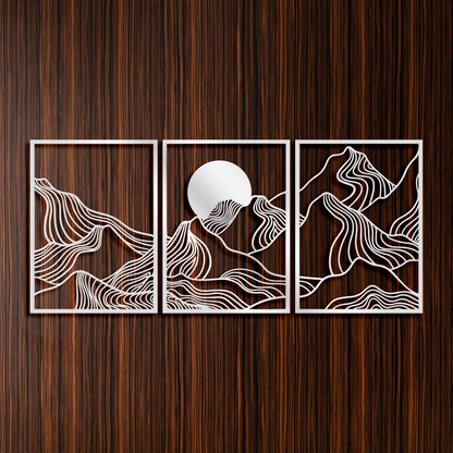 Mountain and Sun Metal Wall Art, Modern Abstract Line Wall Decor, Minimalist Wall Art