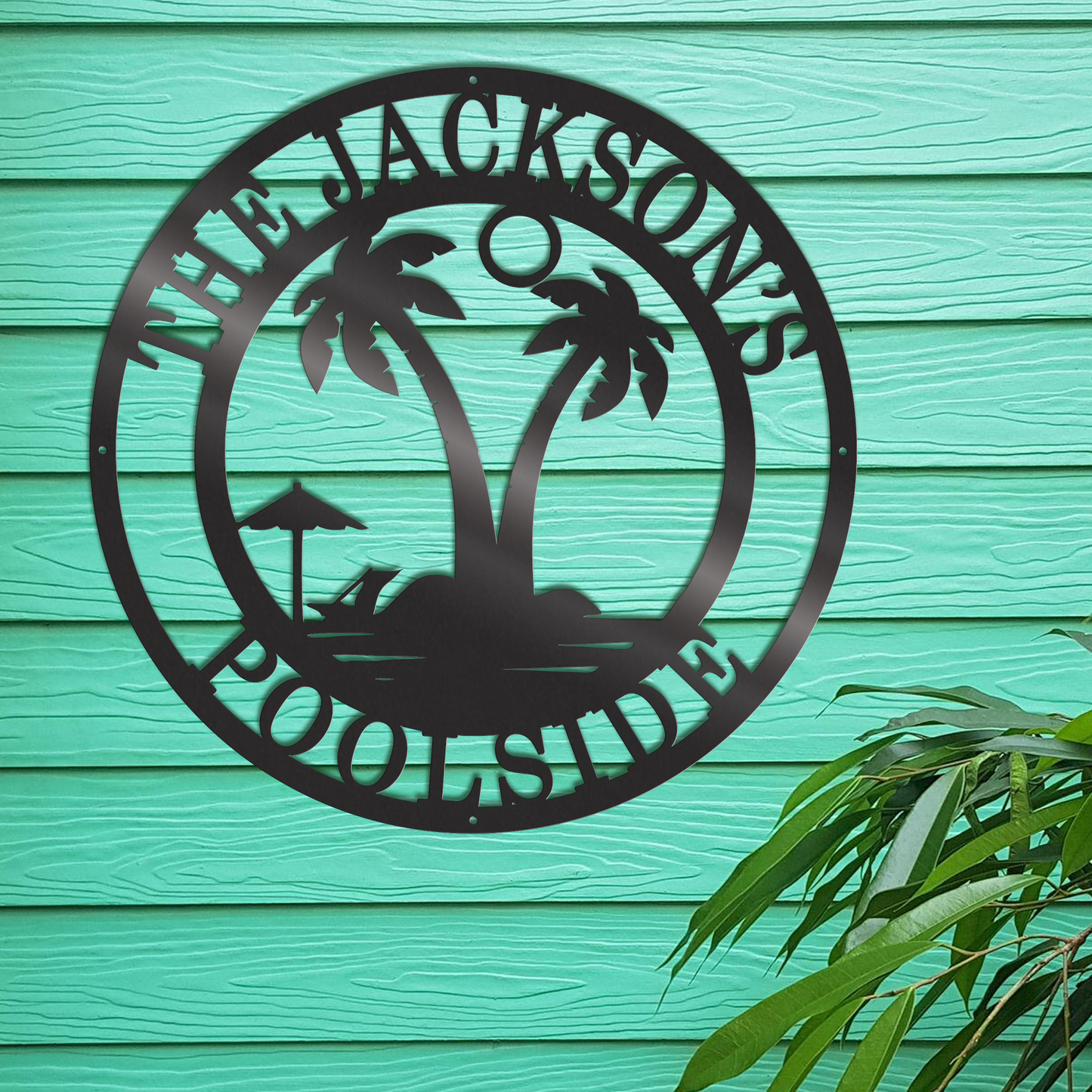 Tropical Patio Metal Sign, Custom Backyard Pool Sign, Poolside Metal Sign, Aloha Palm Tree Decor, Beach House Decor, Oasis Sign