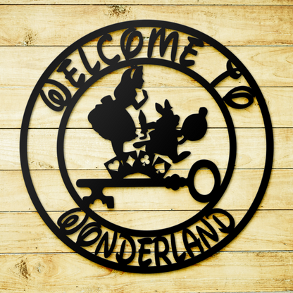 Customized Disney Theme Metal Sign, Welcome To Wonderland Wall Art