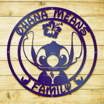 Stitch Face Ohana Means Family Metal Sign, Cute Stitch Home Entry Sign, Winter Festive Home Metal Decor, Christmas Decoration Metal Sign, Home And Wall Decor, Christmas Gifts