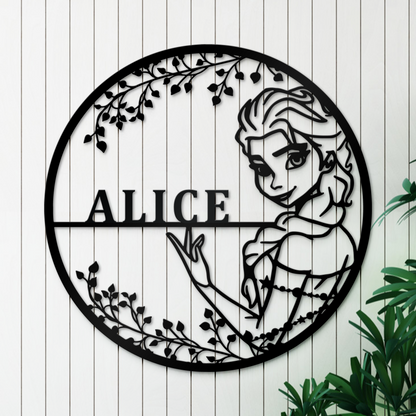 Customized Frozen Elsa Metal Sign, Disney Nursery Name Sign, Kids Room Wall Decor