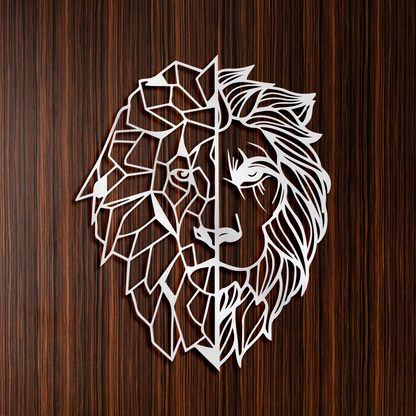 Modern Geometric Lion Head Wall Art, Animal Metal Decor, Home Decor