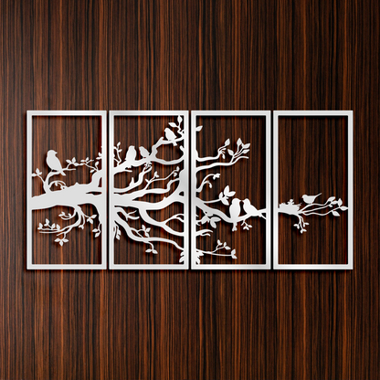 Tree Branches And Bird Metal Wall Art, Tree Of Life Metal Wall Decor, Geometry Wall Art