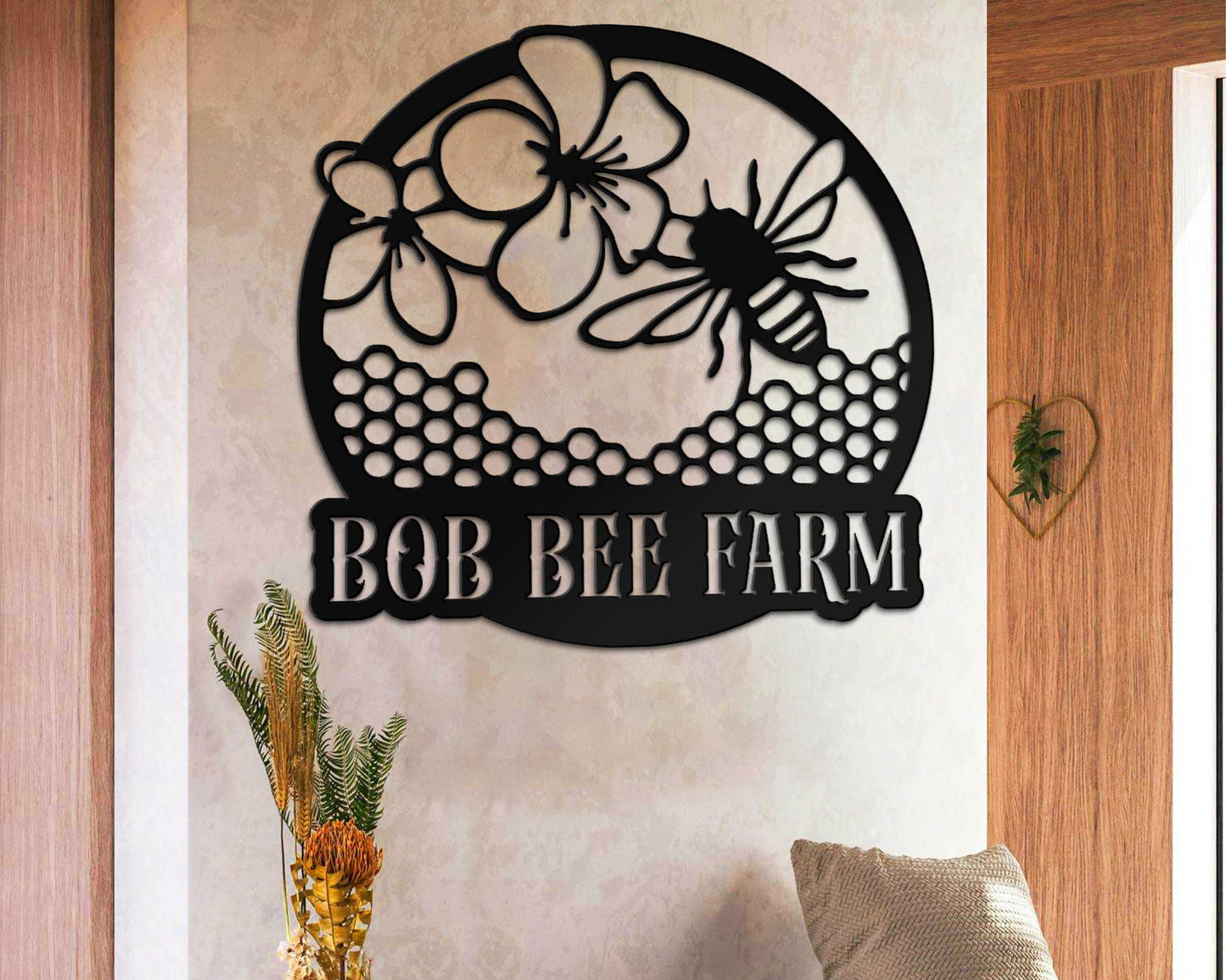 Honey Bee Monogram Metal Sign Art, Custom Honey Bee Metal Wall Art, Bee Antler Decor,