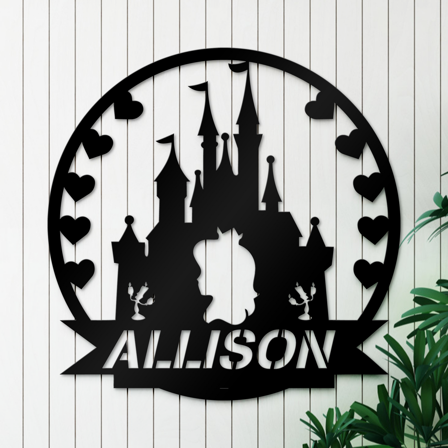 Custom Disney Princess Cinderella Castle Family Name Metal Sign, Disney Theme Wall Decor