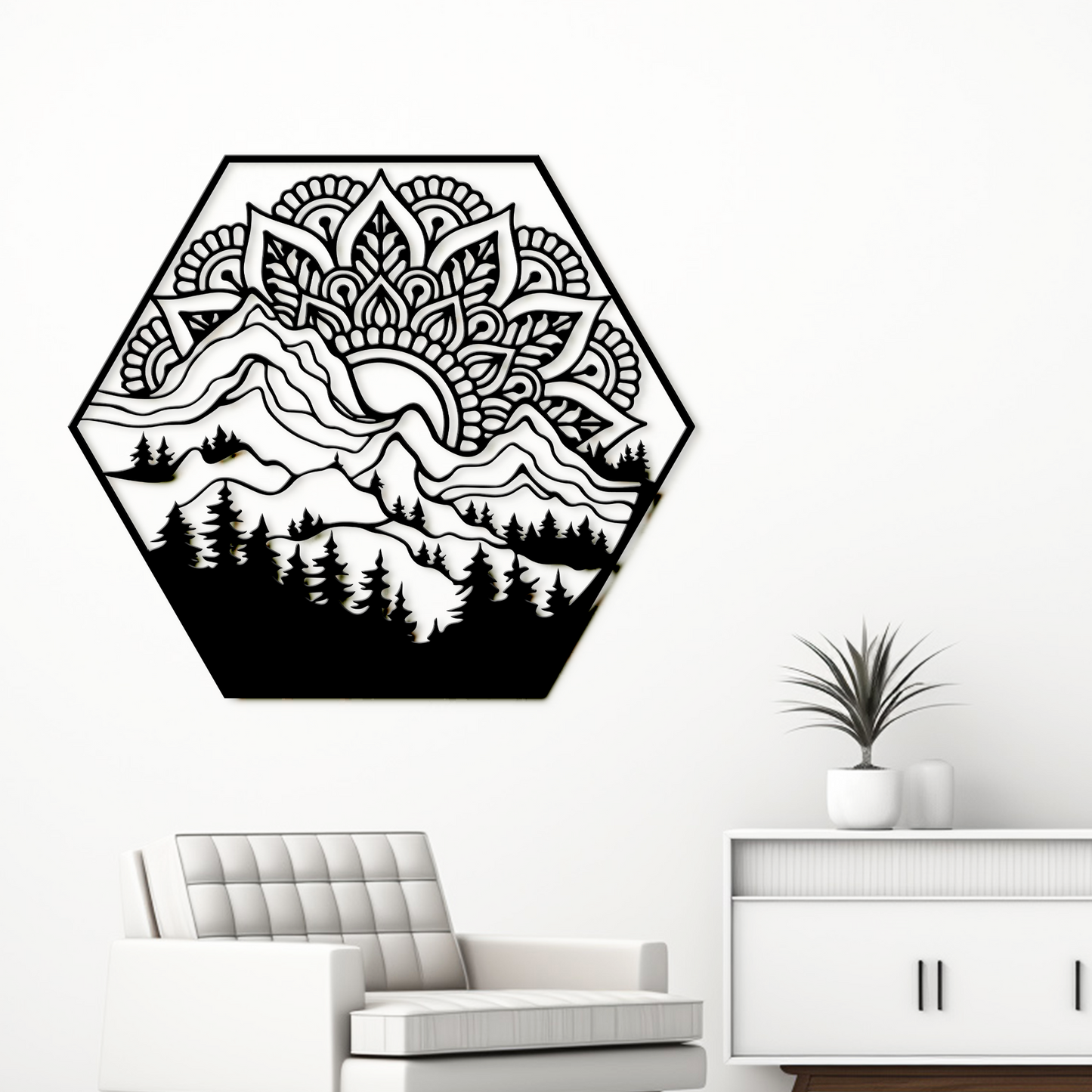 Mandala Lotus Mountain metal wall art, Mandala metal wall decoration,Living Room Decor