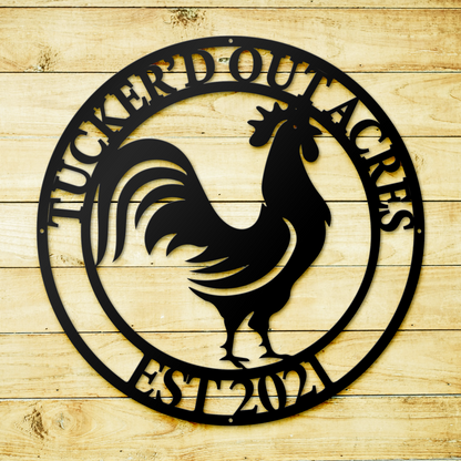 Personalized Chicken Coop Sign, Custom Floral Chicken Farmhouse Metal Wall Art, Rooster Barn Decor