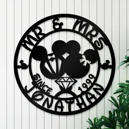 Customized Name Disney Metal Sign, Mr and Mrs Couple Wall Decor, Mickey And Minnie Sign