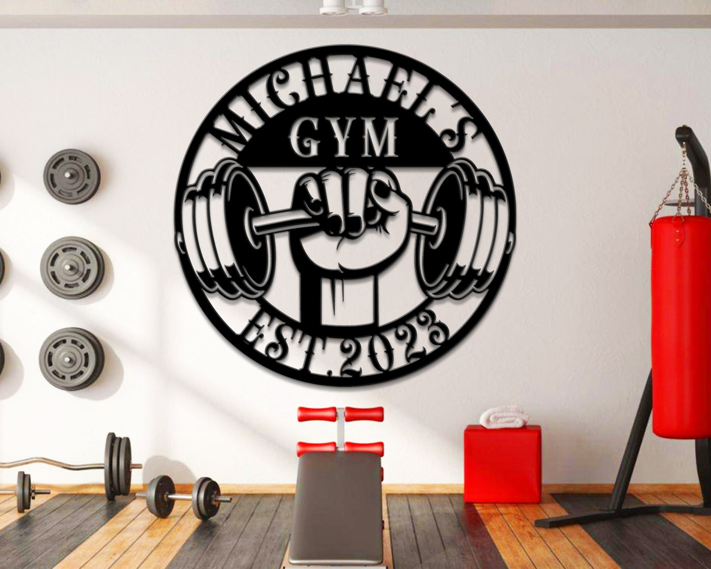 Personalized Gym Metal Sign, Outdoor Gym Dumbbell Wall Art, Fitness Training Wall Decor