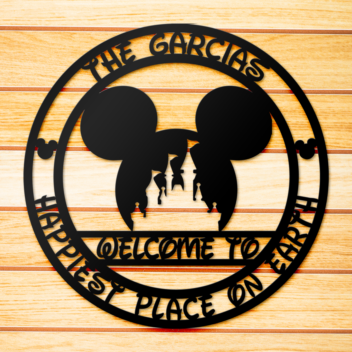 Custom Mickey Castle Family Name Metal Sign, Welcome To Happiest Place On Earth Sign