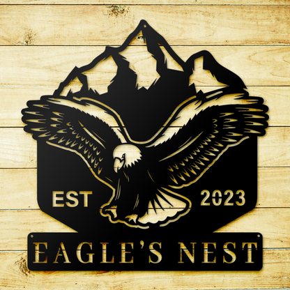 Personalized Eagle's Nest Metal Sign, Monogram Metal Sign, Metal Sign Wall Art Decor, American Eagle Wall Decor, Home Wall And Front Door Decor, Indoor And Outdoor Decor, Winter Decor, Housewarming Gifts, Christmas Gifts