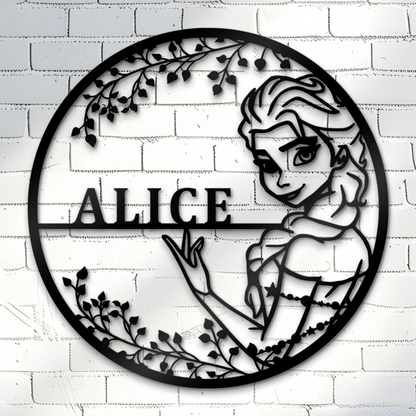 Customized Frozen Elsa Metal Sign, Disney Nursery Name Sign, Kids Room Wall Decor