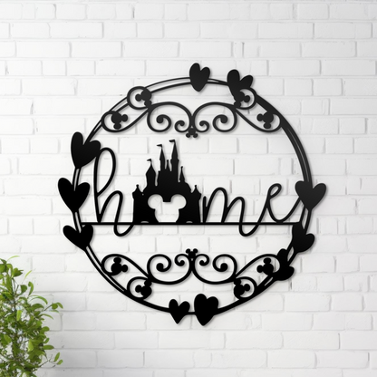 Welcome Home Metal Wall Art, Disney Home Decor, Mickey Castle Sign