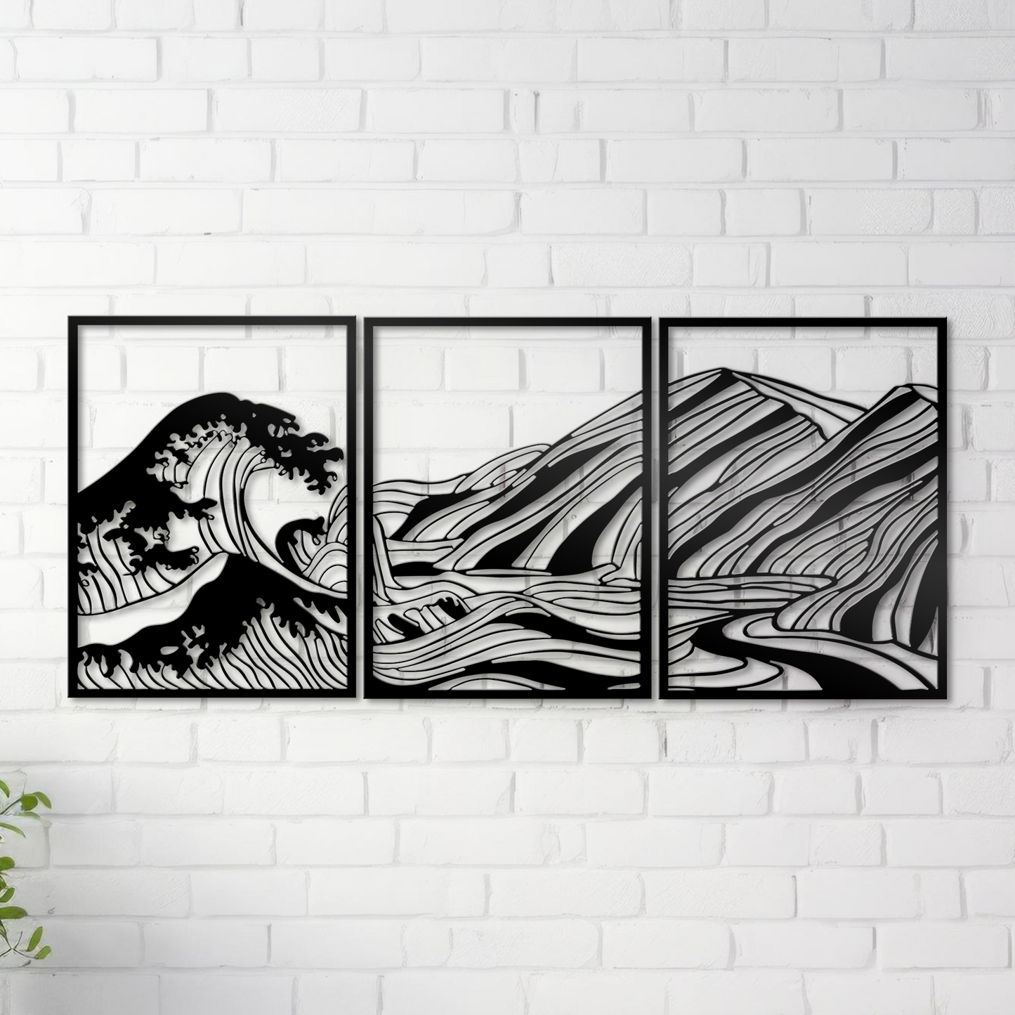 Great Sea Wave Mountain Metal Wall Art, Minimalist Line Art Wall Decor