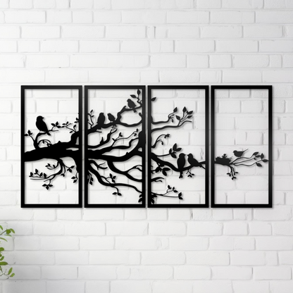 Tree Branches And Bird Metal Wall Art, Tree Of Life Metal Wall Decor, Geometry Wall Art