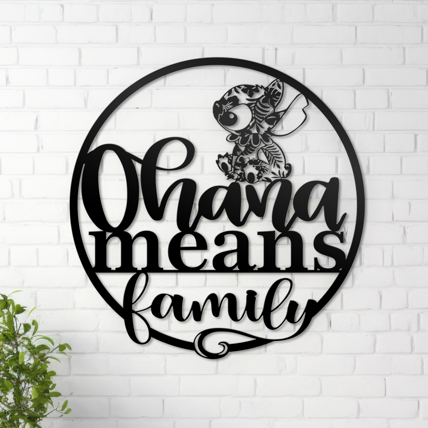 Ohana Means Family Metal Wall Art, Cute Stitch Home Entrance Sign