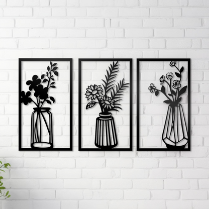 Home office Laser Cut Metal Flower Pot Wall Art