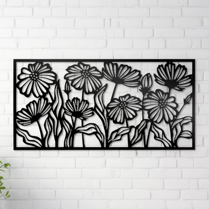 Minimalist Abstract Flower Metal Wall Art, Floral Line Wall Decor, Wild Flower Wall Art