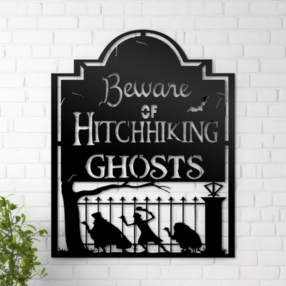 Beware Of Hitchhiking Ghosts Metal Wall Art, Haunted Mansion Ghosts Entrance Decor