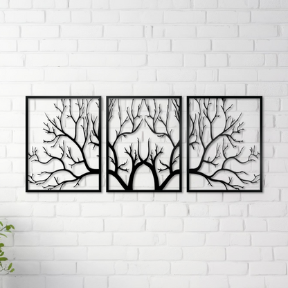 Large Metal Tree Branch Wall Art 3 Panels - Tree of Life Metal Wall Decor