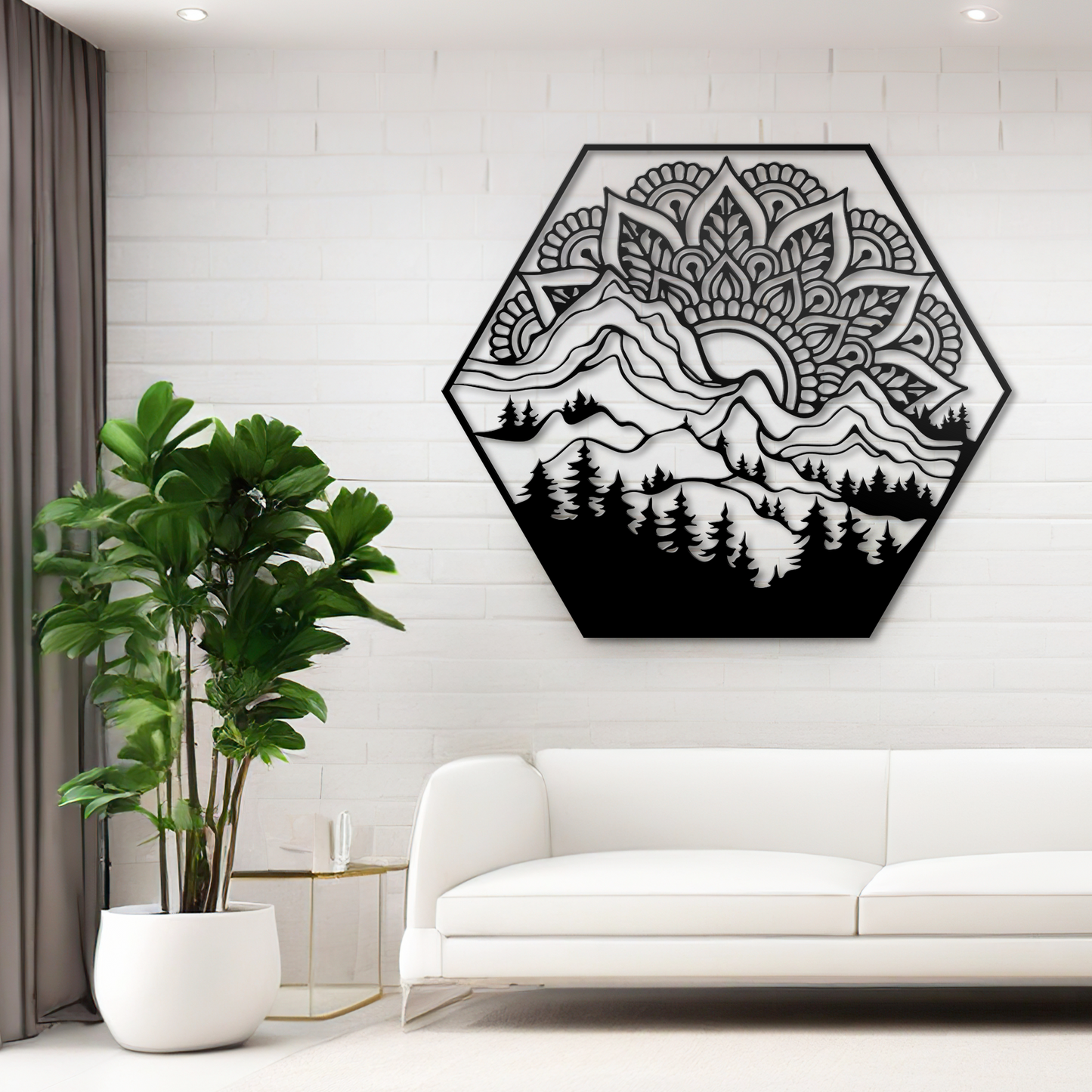 Mandala Lotus Mountain metal wall art, Mandala metal wall decoration,Living Room Decor