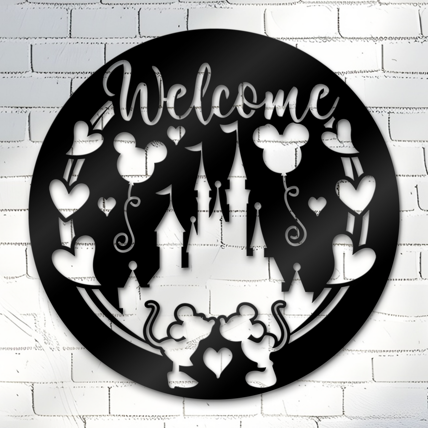 Welcome Disney Castle Decor Sign - Mickey Minnie Kissing Wall Art