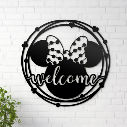 Welcome Mickey And Minnie Metal Wall Art, Disney Theme Home Decor