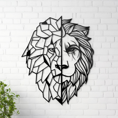 Modern Geometric Lion Head Wall Art, Animal Metal Decor, Home Decor