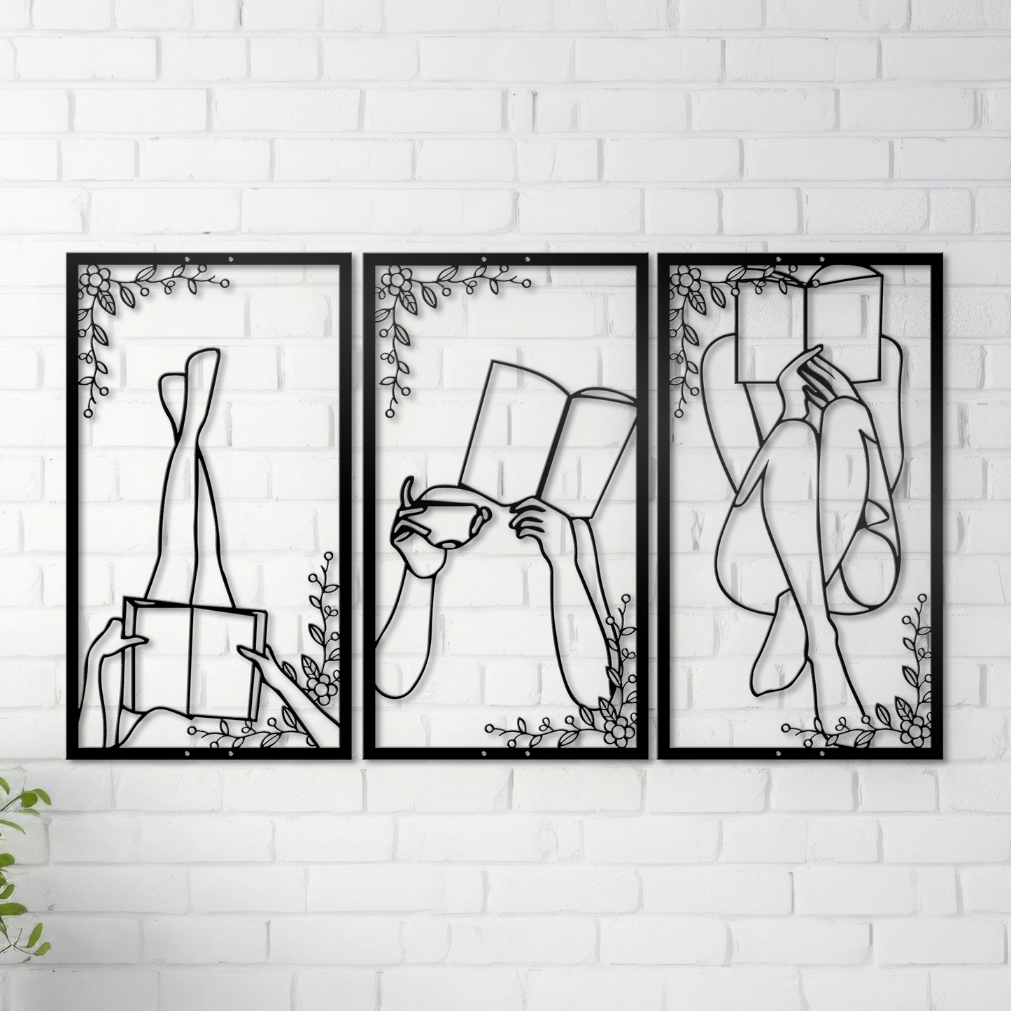 Woman Aesthetic Metal Wall Art, Geometric Book Reading Women Wall Decor