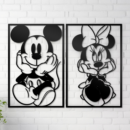 Mickey & Minnie Couple Metal Wall Art, Disney Wall Line Art, Nursery Wall Art