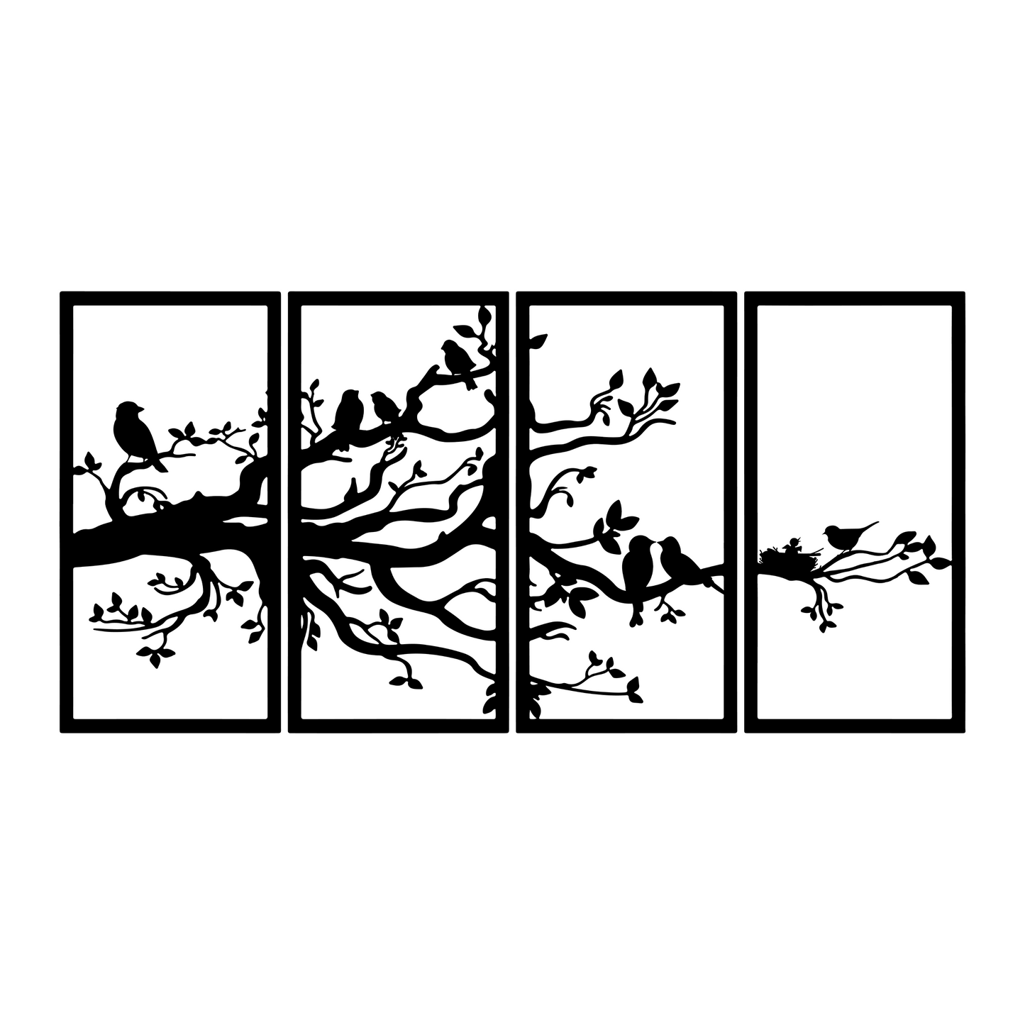 Tree Branches And Bird Metal Wall Art, Tree Of Life Metal Wall Decor, Geometry Wall Art